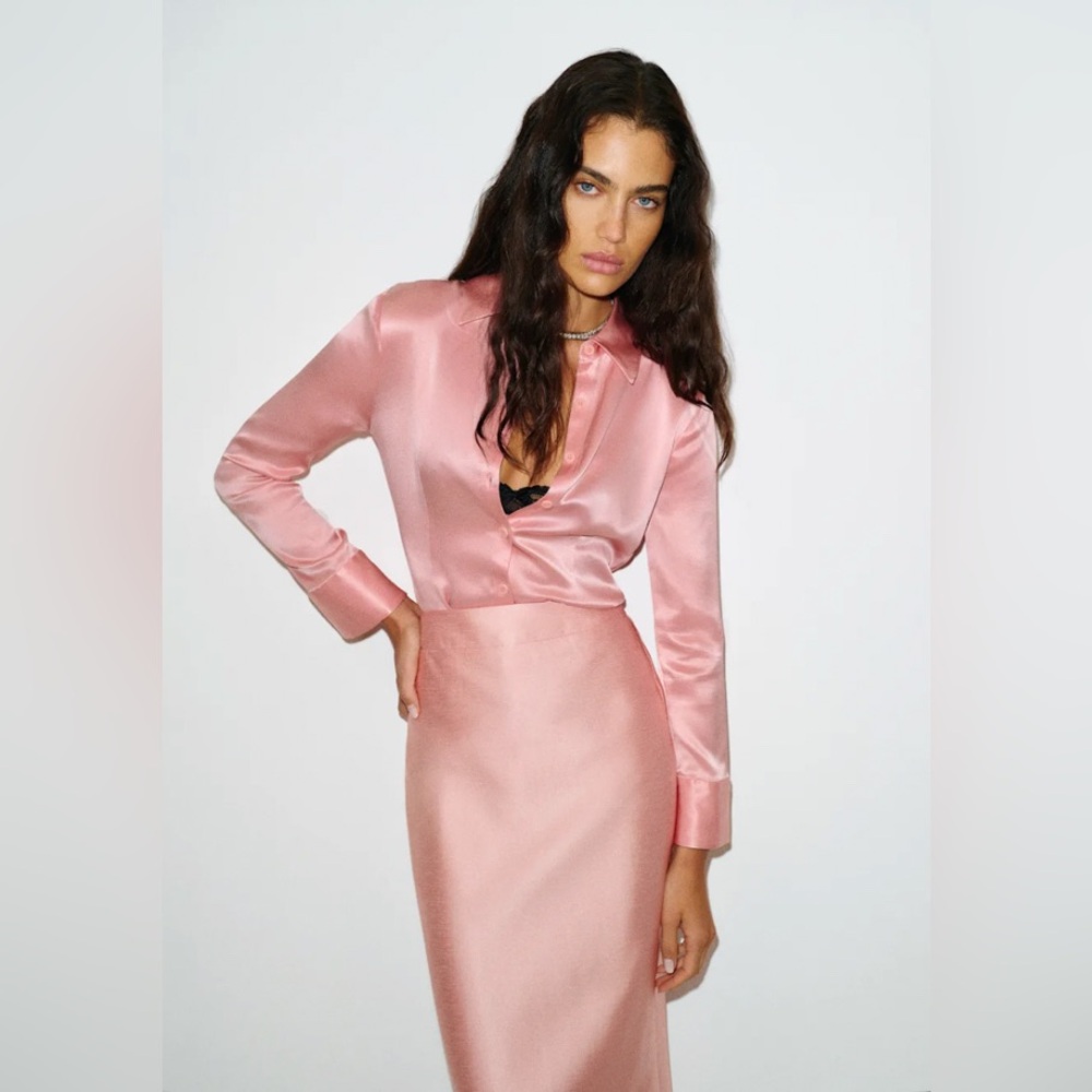 NEW Reformation Raya Silk Pink Button-Up Fitted Blouse Size 2